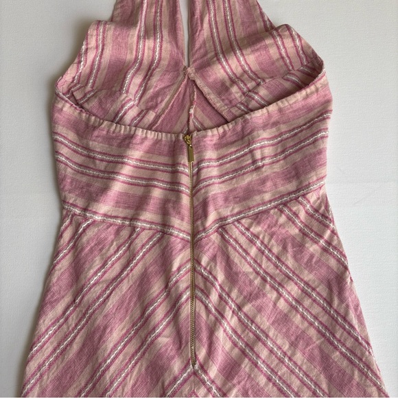 Venus Linen Maxi Dress Pink Stripped Size 6 Crossover Halter Cottagecore - Picture 9 of 13